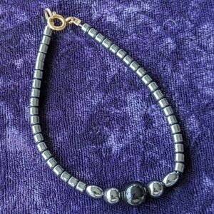 Vintage 14K Gold Filled Beaded Bracelet With Natural Hematite And Onyx